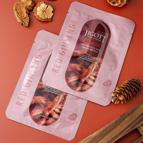 JIGOTT Red Ginseng Real Ampoule Mask,  Elasticity + Nourishment , Ginseng Extract