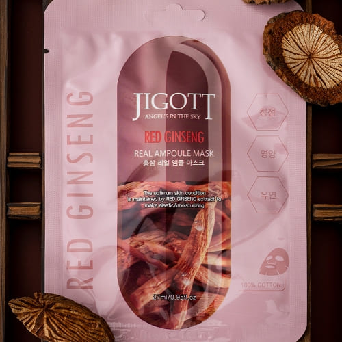 JIGOTT Red Ginseng Real Ampoule Mask,  Elasticity + Nourishment , Ginseng Extract