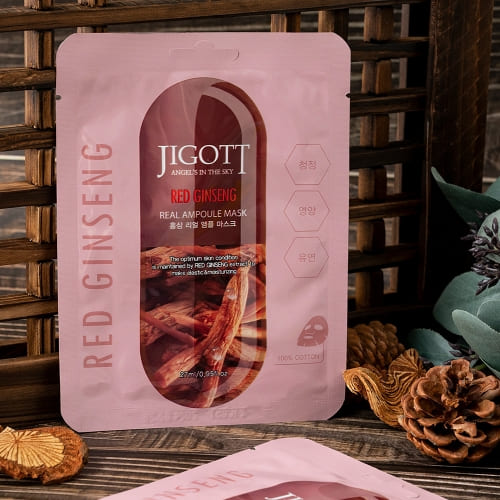 JIGOTT Red Ginseng Real Ampoule Mask,  Elasticity + Nourishment , Ginseng Extract