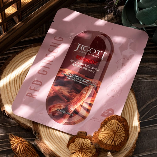 JIGOTT Red Ginseng Real Ampoule Mask,  Elasticity + Nourishment , Ginseng Extract
