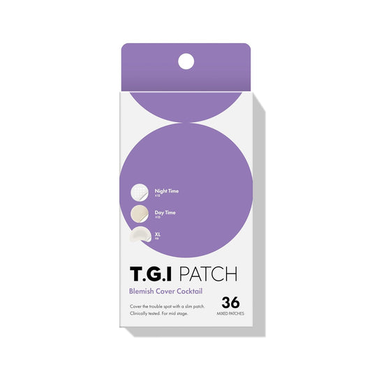 TGI PATCH Blemish Cover Cocktail (Variety Pack) - Hydrocolloid Patches for Mid-Stage of Skin Trouble (36pc), Day and Night patches plus XL size
