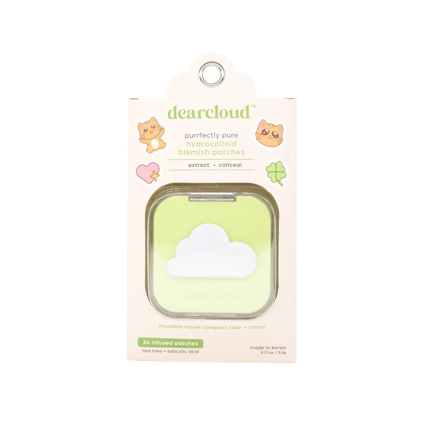 Dearcloud Purrfectly Pure Blemish Patches (24ct + Compact Case) - Hydrocolloid Acne Spot Treatment with Salicylic Acid & Tea Tree