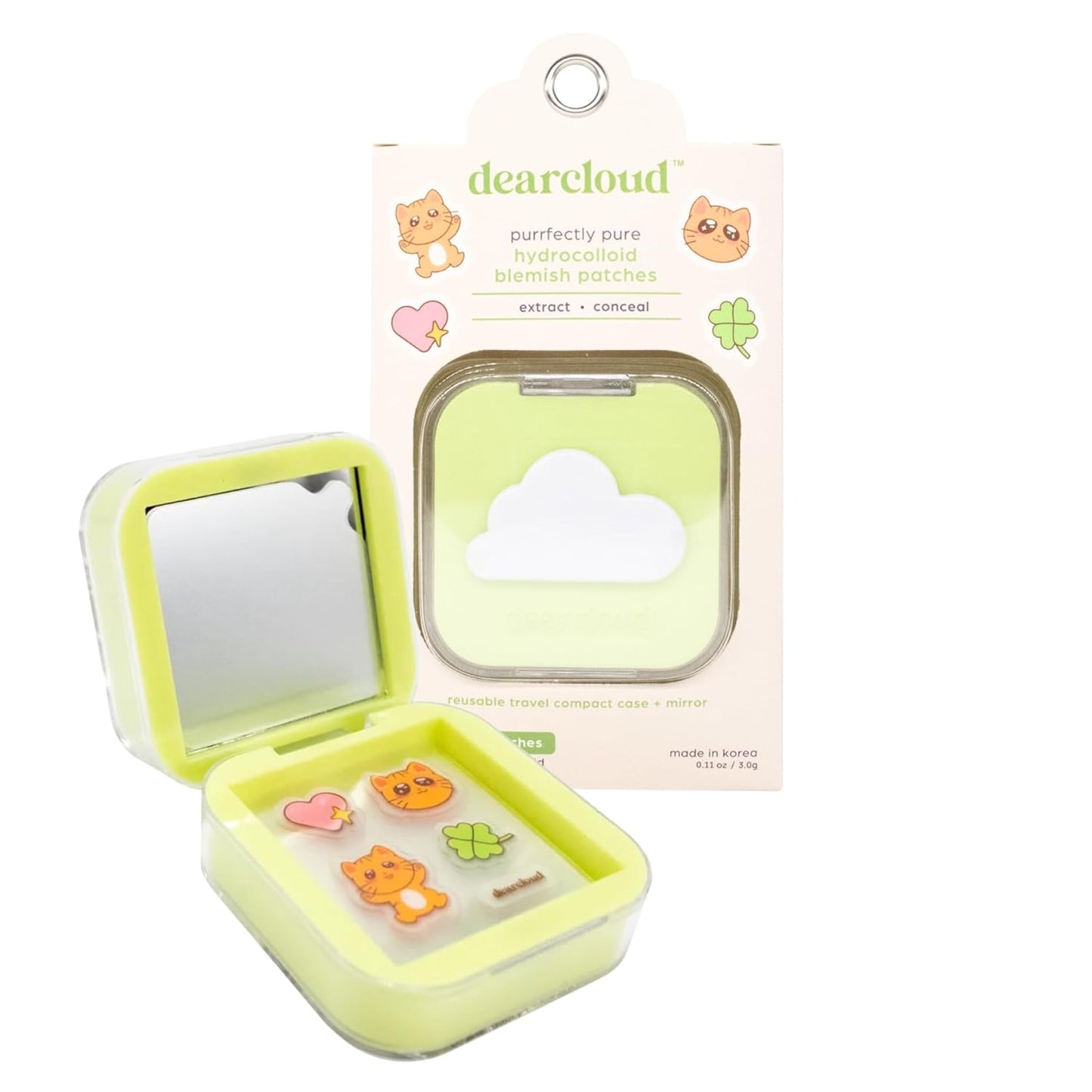 Dearcloud Purrfectly Pure Blemish Patches (24ct + Compact Case) - Hydrocolloid Acne Spot Treatment with Salicylic Acid & Tea Tree