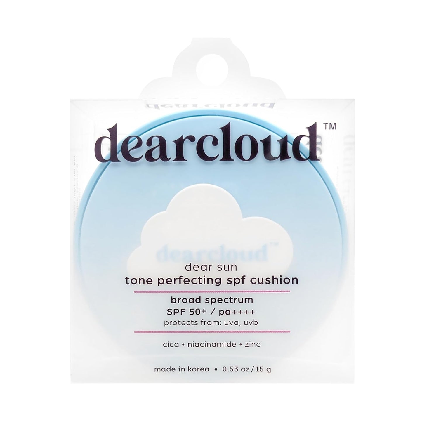 Dearcloud Dear Sun Perfecting SPF Cushion — Color-Adapting Zinc + Cica Sunscreen