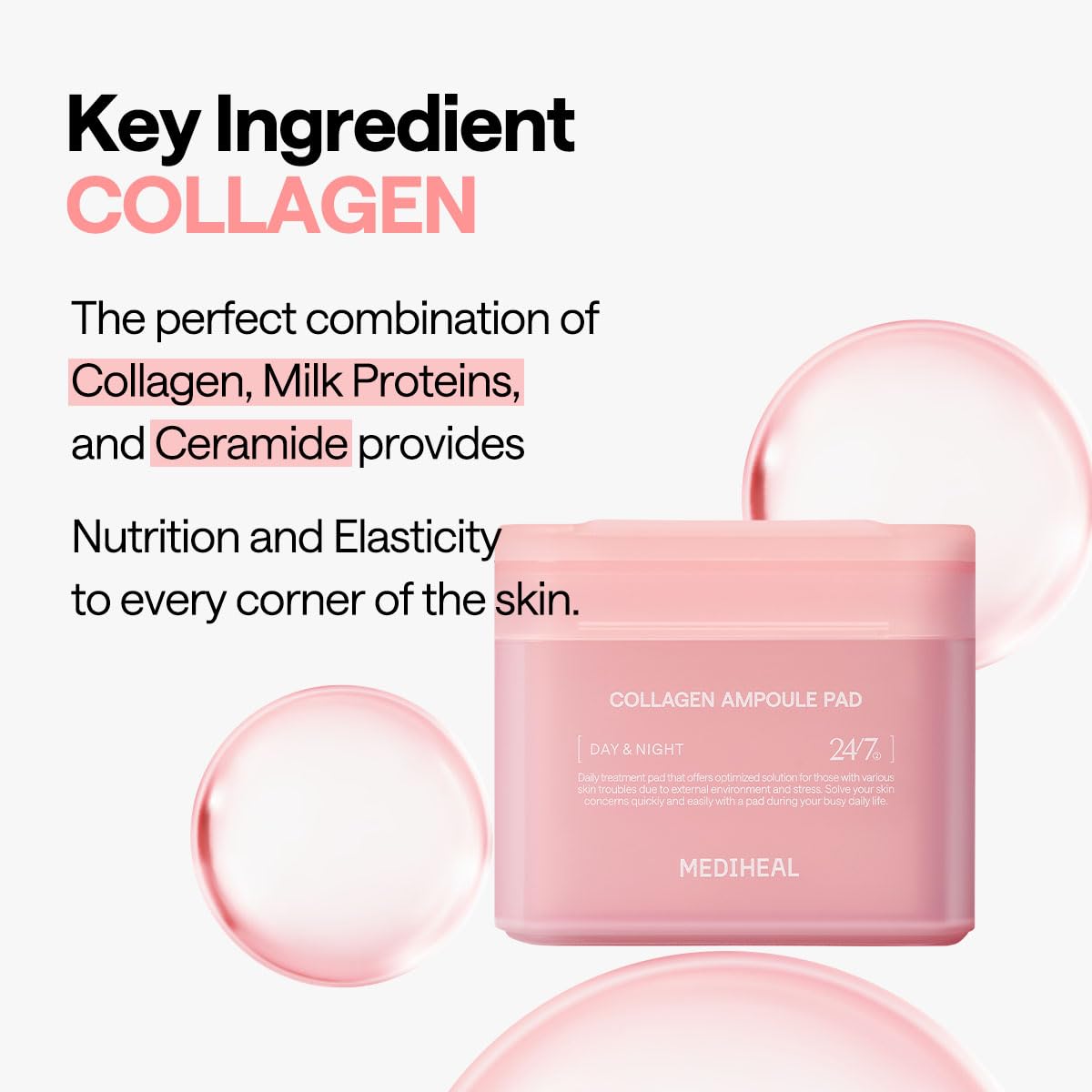 Mediheal Collagen Ampoule Toner Pad – Firming Vegan Pads with Collagen & Ceramide for Wrinkle Care