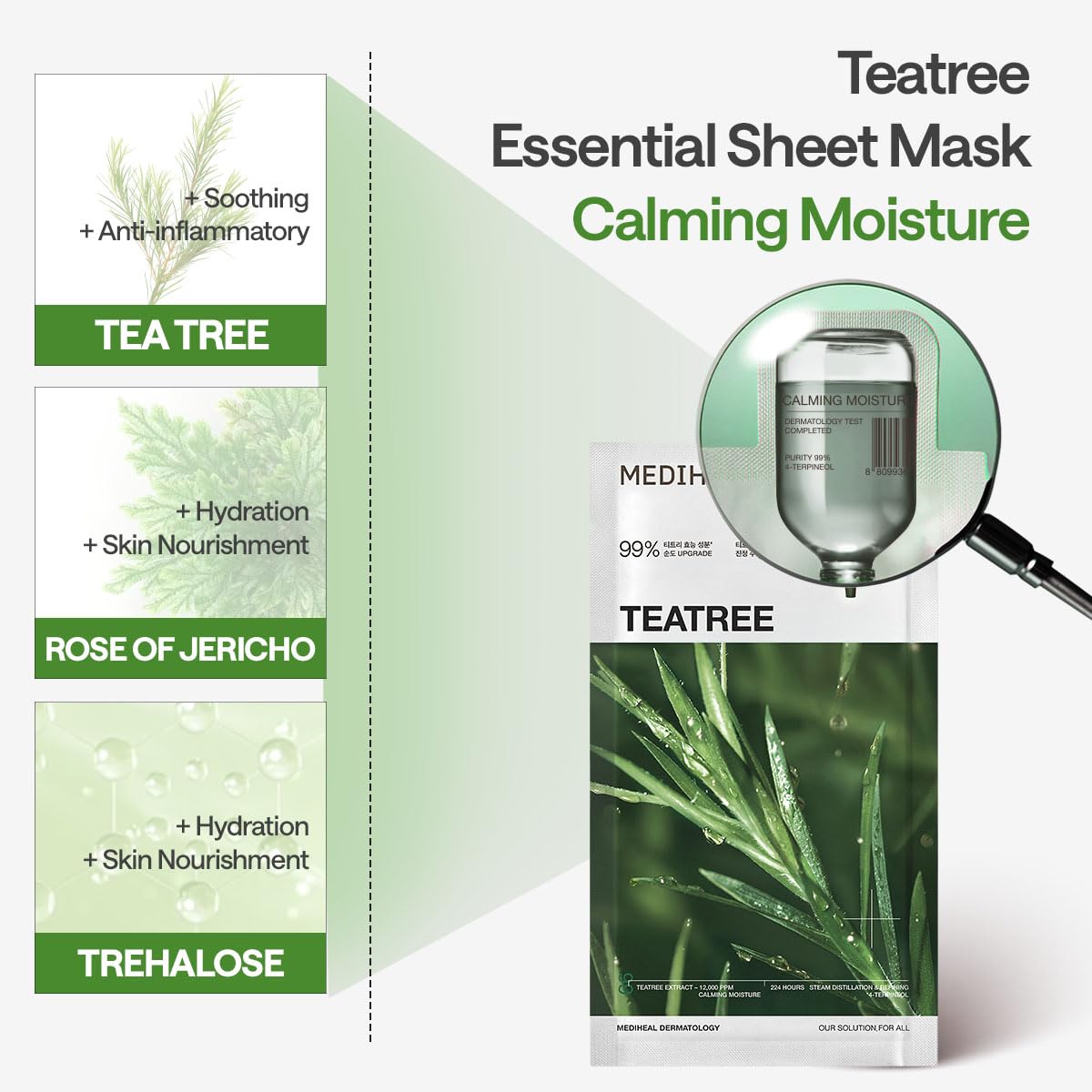 Mediheal Tea Tree Essential Mask – Calming Sheet Mask with Tea Tree, Centella, and Chamomile