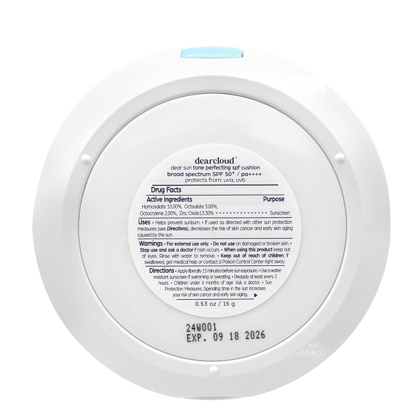 Dearcloud Dear Sun Perfecting SPF Cushion — Color-Adapting Zinc + Cica Sunscreen