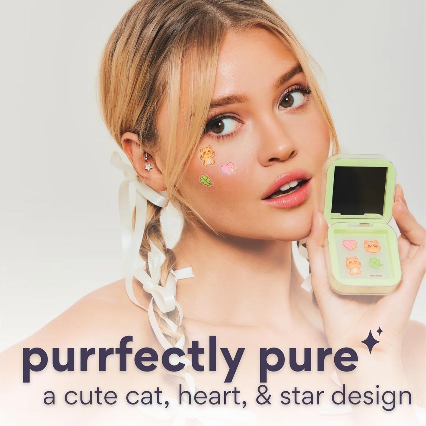 Dearcloud Purrfectly Pure Blemish Patches (24ct + Compact Case) - Hydrocolloid Acne Spot Treatment with Salicylic Acid & Tea Tree