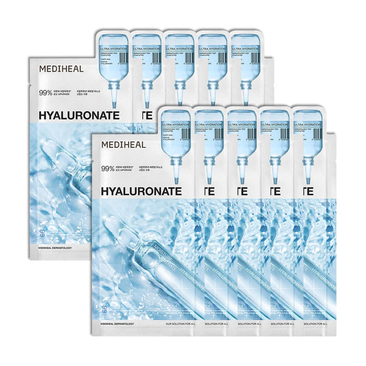 Mediheal Hyaluronate Watermide Mask – Deep Hydration + Soothing Care + Vegan Certified (Pack of 10)