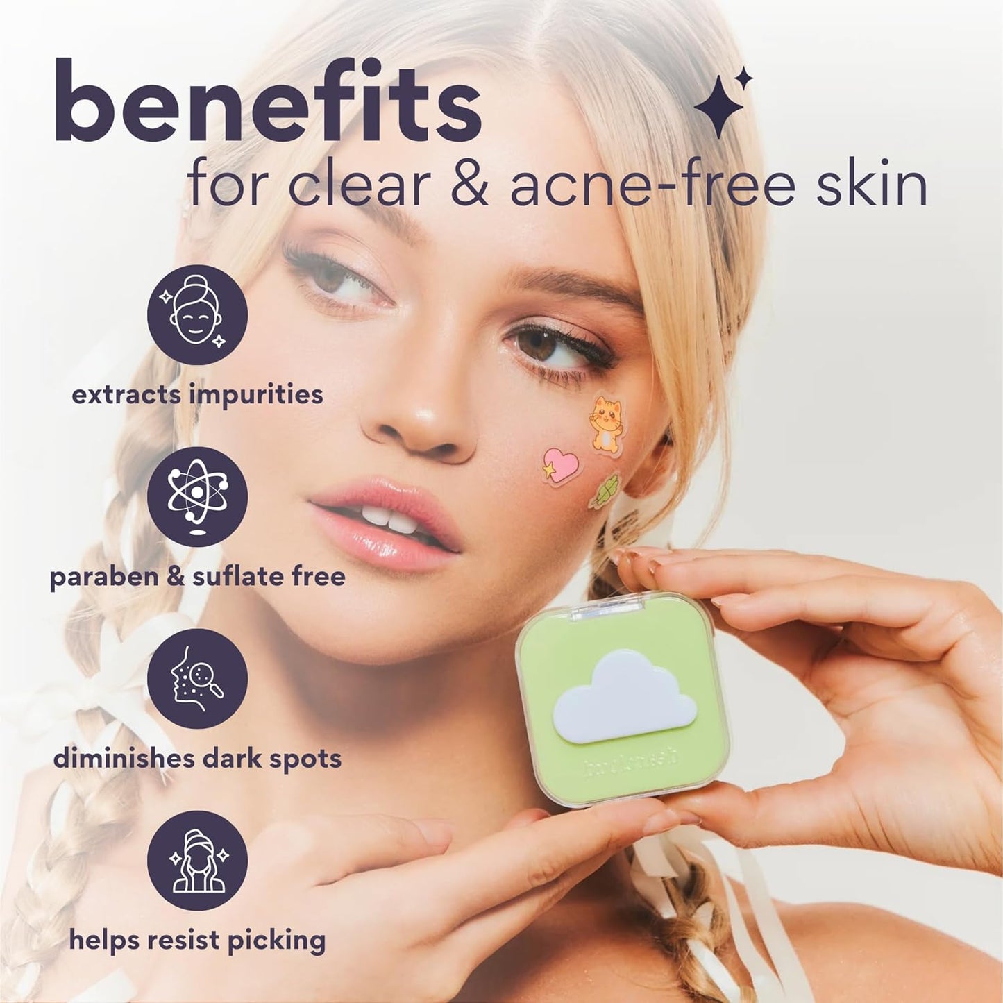 Dearcloud Purrfectly Pure Blemish Patches (24ct + Compact Case) - Hydrocolloid Acne Spot Treatment with Salicylic Acid & Tea Tree
