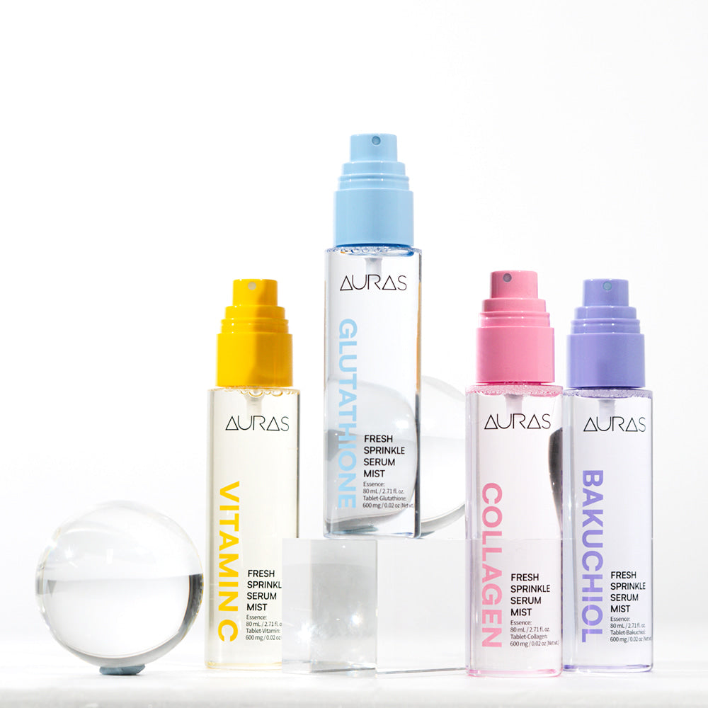 AURAS Fresh Sprinkle Serum Mist 60ml – Oxygen Bubble Glow Mist with Bakuchiol, Collagen, Vitamin C, Glutathione