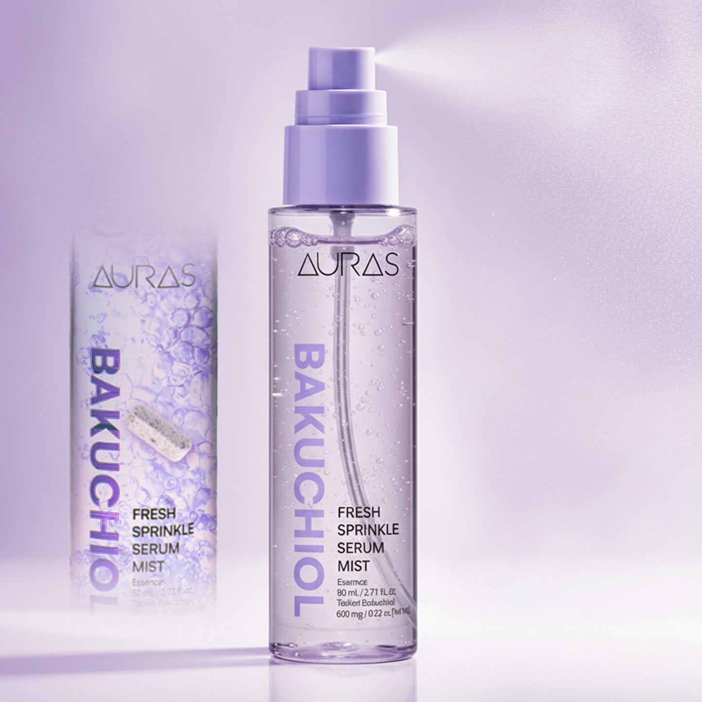 AURAS Fresh Sprinkle Serum Mist 60ml – Oxygen Bubble Glow Mist with Bakuchiol, Collagen, Vitamin C, Glutathione