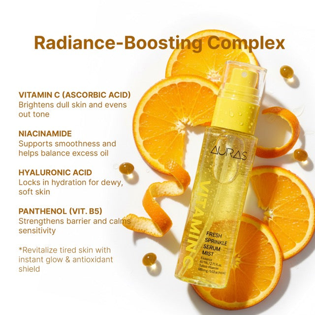 AURAS Fresh Sprinkle Serum Mist 60ml – Oxygen Bubble Glow Mist with Bakuchiol, Collagen, Vitamin C, Glutathione