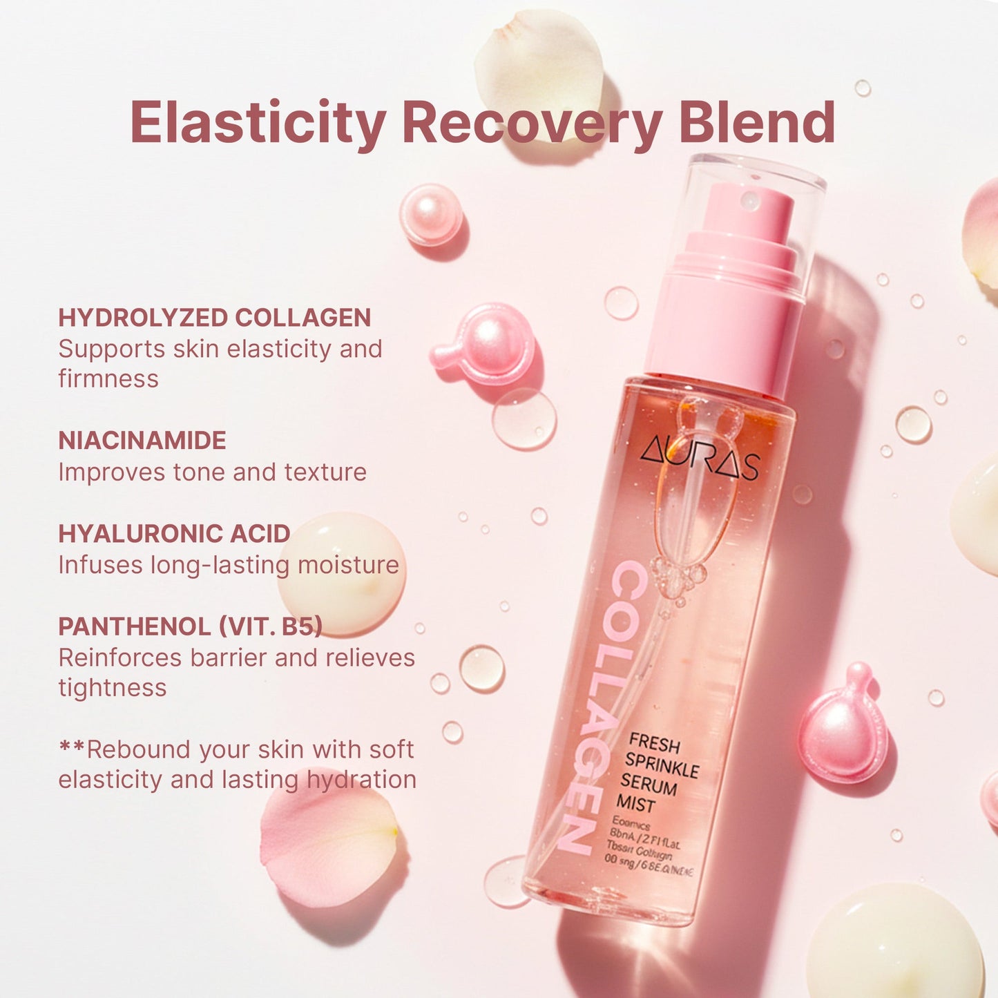 AURAS Fresh Sprinkle Serum Mist 60ml – Oxygen Bubble Glow Mist with Bakuchiol, Collagen, Vitamin C, Glutathione