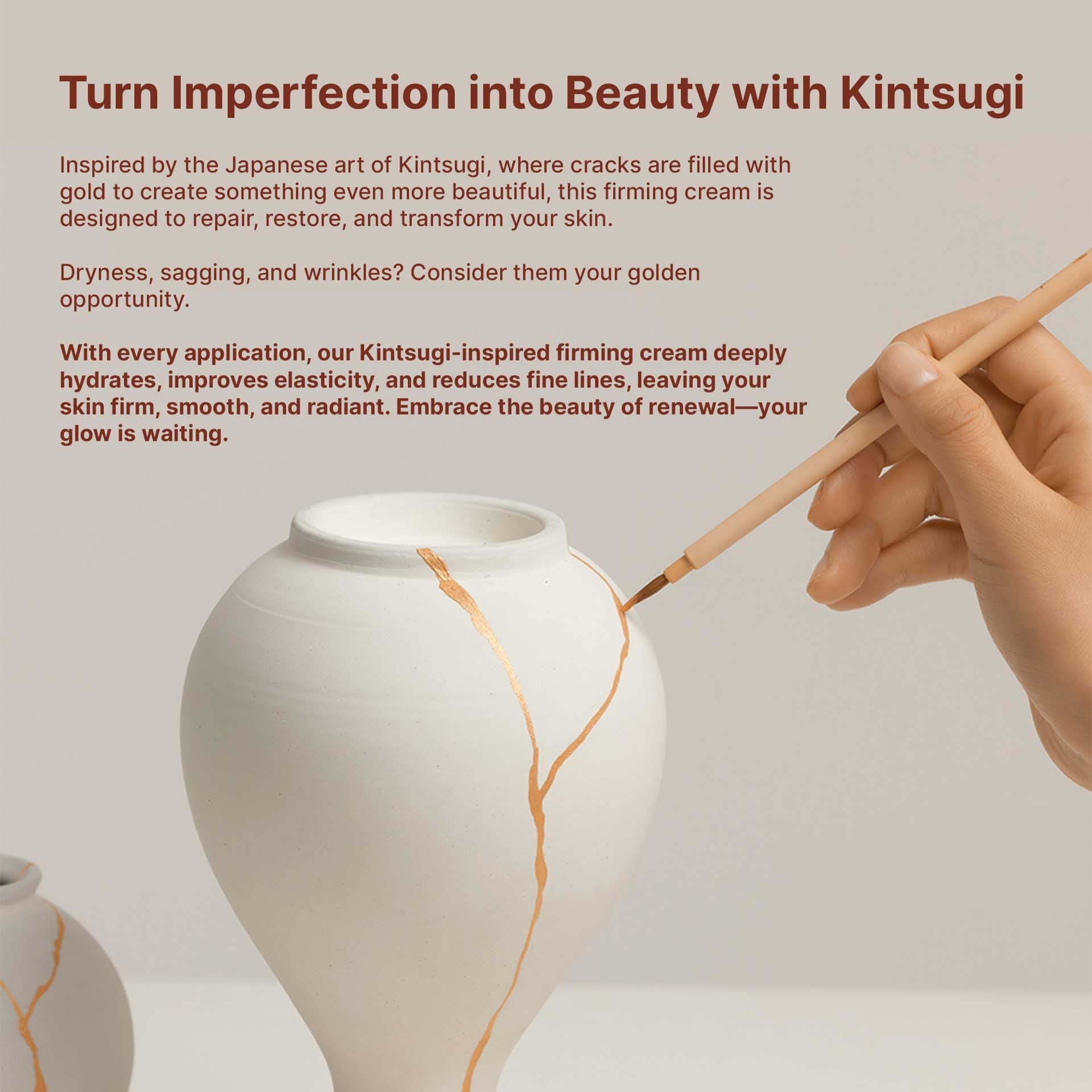 Hue Calm Kintsugi concept visual with cracked pottery being repaired
